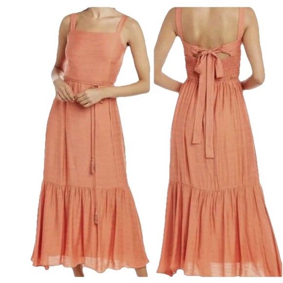 Ann Taylor Dress Womens M 8 Orange Sleeveless Tiered Ruffle Square Neck Maxi - Picture 1 of 7
